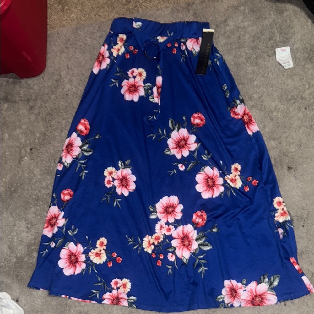 Blue and Pink A-Line Midi Skirt for Casual Wear